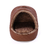 Semi-enclosed plush warm pet bed with removable cushion