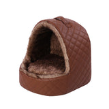 Semi-enclosed plush warm pet bed with removable cushion