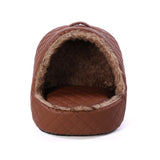 Semi-enclosed plush warm pet bed with removable cushion