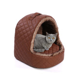 Semi-enclosed plush warm pet bed with removable cushion