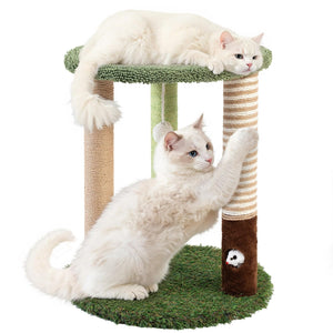 WOOCHPET Cat Tree Tower with 3 Scratcher Posts 17inch Tall Cat Tree Sisal Scratching Posts with Fun Cat Toys for Kitty and Adult Cats Small Cat Tower and Perch Bed for Indoor Cats (Green)