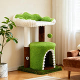 Woochpet Multi-Level Cat Tree with Sisal Scratching Post, Small Cat Tower with Cozy Condo, Soft Top Perch and Interactive Toy Mouse, Cute Forest Design Cat Furniture for Indoor Cats and Kittens