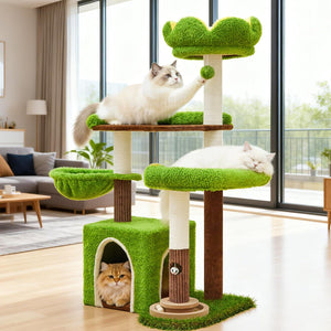 Woochpet Cat Tree Tower with Large Cat House,Three Platforms Jumping and Sleeping for Cats Multi-Functional for Kittens and Adult Cats (Green)