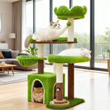 Woochpet Cat Tree Tower with Large Cat House,Three Platforms Jumping and Sleeping for Cats Multi-Functional for Kittens and Adult Cats (Green)