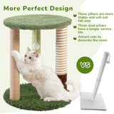 WOOCHPET Cat Tree Tower with 3 Scratcher Posts 17inch Tall Cat Tree Sisal Scratching Posts with Fun Cat Toys for Kitty and Adult Cats Small Cat Tower and Perch Bed for Indoor Cats (Green)