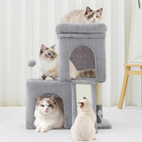 Woochpet 24inch Tall Cat Tree with 2 Cat Condo and Mouse Toy Cozy Small Cat Tower with Scratching Post and Board for Kitties and Small Cats