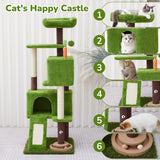 WOOCHPET 55in Tall Cat Tree Tower with Cat Toys for Indoor Multi-Level Cozy Large Cat Tree with Condo Top Perch and Sisal Scratching Posts, Green Cat Tower for Kitty and Adult Cats(Green)