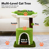 Woochpet Multi-Level Cat Tree with Sisal Scratching Post, Small Cat Tower with Cozy Condo, Soft Top Perch and Interactive Toy Mouse, Cute Forest Design Cat Furniture for Indoor Cats and Kittens