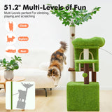Woochpet 60in Cat Tree with Cat Scratching Post Tree-Shaped Cat Tree Tower with 2 Large Cat Houses and Wide Top Perch Bed for Adults and Large Cats