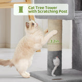 Woochpet 24inch Tall Cat Tree with 2 Cat Condo and Mouse Toy Cozy Small Cat Tower with Scratching Post and Board for Kitties and Small Cats