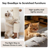 Woochpet 34inches Tall Cat Scratching Post with Cat Ball Track Toy Heavy Duty and Thicker Large Diameter Natural Sisal Cat Scratcher Post for Large Cats and Small Cats Protect Your Furniture