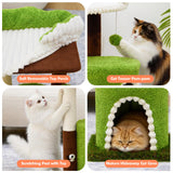 Woochpet Multi-Level Cat Tree with Sisal Scratching Post, Small Cat Tower with Cozy Condo, Soft Top Perch and Interactive Toy Mouse, Cute Forest Design Cat Furniture for Indoor Cats and Kittens