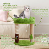 WOOCHPET Small Cat Tree with Perch Cat Bed and Removable Cover 23 inch Tall Cat Tower with 2 Scratching Sisal Scratching Posts and Cat Toys for Kittens and Adult Cats（Green）
