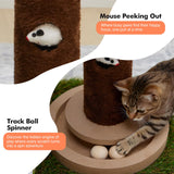 Woochpet Small Cat Tree with Scratching Post and Ball Track, Green Cat Tower with Lifelike Leaves for Kittens and Small Cats, 2-Door Cat Condo and Interactive Cat Toys for Indoor Cats