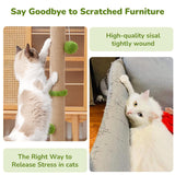 Woochpet 33" Tall Cat Scratching Post for Indoor Cats, Premium Sisal Scratch Posts with Cat Toys and Fun Mouse Holer for Cats at All Ages, Scratcher Tree with Reinforced Stable Base (Green)