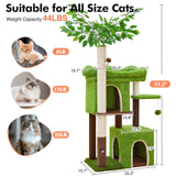 Woochpet 60in Cat Tree with Cat Scratching Post Tree-Shaped Cat Tree Tower with 2 Large Cat Houses and Wide Top Perch Bed for Adults and Large Cats