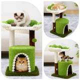 Woochpet Multi-Level Cat Tree with Sisal Scratching Post, Small Cat Tower with Cozy Condo, Soft Top Perch and Interactive Toy Mouse, Cute Forest Design Cat Furniture for Indoor Cats and Kittens
