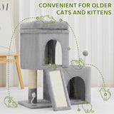 Woochpet 24inch Tall Cat Tree with 2 Cat Condo and Mouse Toy Cozy Small Cat Tower with Scratching Post and Board for Kitties and Small Cats