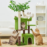 Woochpet 60in Cat Tree with Cat Scratching Post Tree-Shaped Cat Tree Tower with 2 Large Cat Houses and Wide Top Perch Bed for Adults and Large Cats