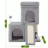 Woochpet 24inch Tall Cat Tree with 2 Cat Condo and Mouse Toy Cozy Small Cat Tower with Scratching Post and Board for Kitties and Small Cats