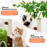 Woochpet Small Cat Tree with Scratching Post and Ball Track, Green Cat Tower with Lifelike Leaves for Kittens and Small Cats, 2-Door Cat Condo and Interactive Cat Toys for Indoor Cats