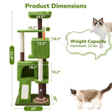 WOOCHPET 55in Tall Cat Tree Tower with Cat Toys for Indoor Multi-Level Cozy Large Cat Tree with Condo Top Perch and Sisal Scratching Posts, Green Cat Tower for Kitty and Adult Cats(Green)