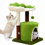 Woochpet Multi-Level Cat Tree with Sisal Scratching Post, Small Cat Tower with Cozy Condo, Soft Top Perch and Interactive Toy Mouse, Cute Forest Design Cat Furniture for Indoor Cats and Kittens