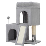 Woochpet 24inch Tall Cat Tree with 2 Cat Condo and Mouse Toy Cozy Small Cat Tower with Scratching Post and Board for Kitties and Small Cats