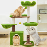 Woochpet Cat Tree Tower with Large Cat House,Three Platforms Jumping and Sleeping for Cats Multi-Functional for Kittens and Adult Cats (Green)