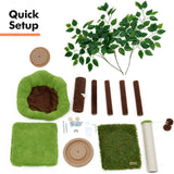 Woochpet Small Cat Tree with Scratching Post and Ball Track, Green Cat Tower with Lifelike Leaves for Kittens and Small Cats, 2-Door Cat Condo and Interactive Cat Toys for Indoor Cats