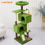 WOOCHPET 55in Tall Cat Tree Tower with Cat Toys for Indoor Multi-Level Cozy Large Cat Tree with Condo Top Perch and Sisal Scratching Posts, Green Cat Tower for Kitty and Adult Cats(Green)
