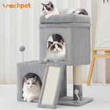 Woochpet 24inch Tall Cat Tree with 2 Cat Condo and Mouse Toy Cozy Small Cat Tower with Scratching Post and Board for Kitties and Small Cats